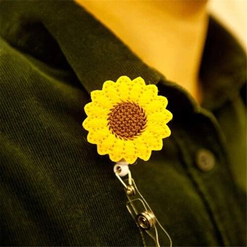 Cute Sunflower Badge Reel Holder For Nurses Students Retractable ID Card Holder