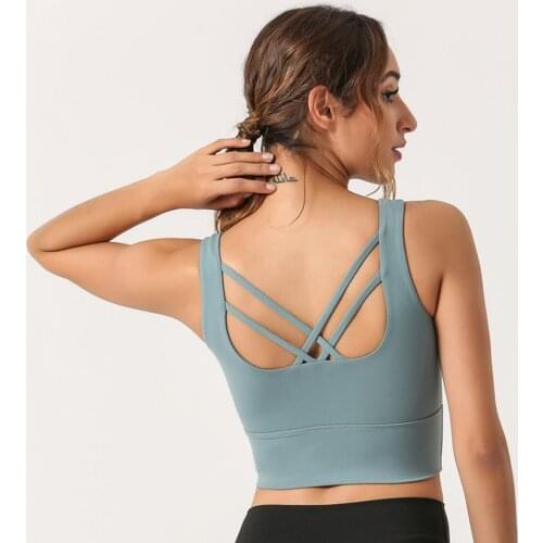 Sport Women Backless Solid Crop Top For Fitness Workout Bra Padded Yoga Push Up Breathable Running Wear