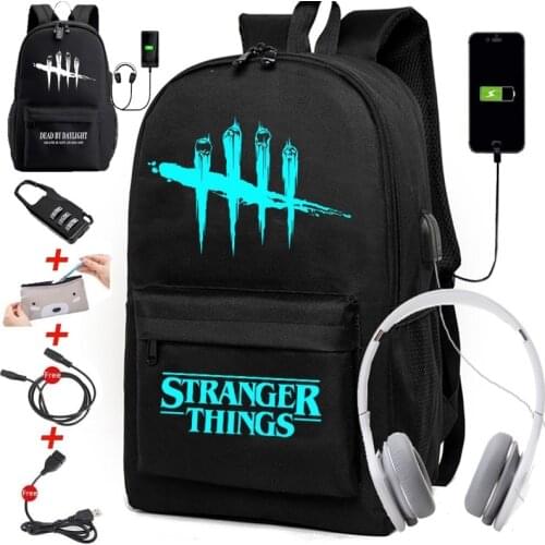 IMIDO Luminous Stranger Things Backpacks for School Students Black Large Capacity Shoulders Backpack USB Charging Travel Bags