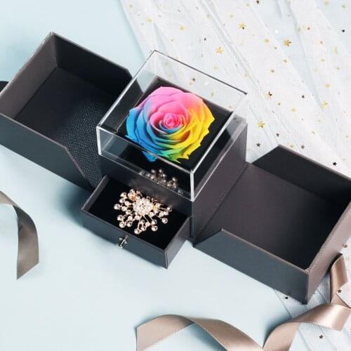 Unfade Dried Flower Rose Jewelry Box Preserved Eternal Rose Decor Red Put Ring Valentines Day Gift Birthday Gifts for Women