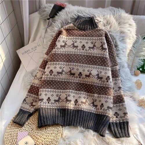 Urifens Pullover American Vintage Cartoon Print Girl Pullover Autumn Thick Warm Long Sleeve Hoodies Loose Women Sweater ZCL0440