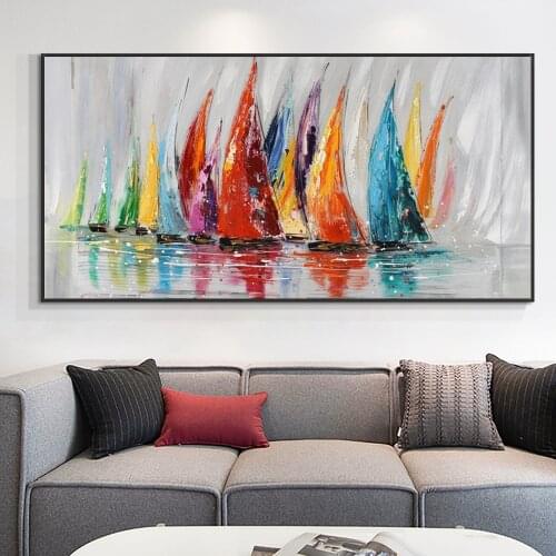 Yiqing Colorful Sailing Boat Painting 100% Hand Painted Large Size Canvas Oil Paintings Modern Wall Art For Living Room Decor