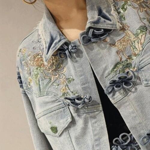 Harajuku Designer Women Short Tassels Denim Jacket 2021 New Floral Embroidery Bow Jeans Jacket Hip Hop Streetwear Casual Coat