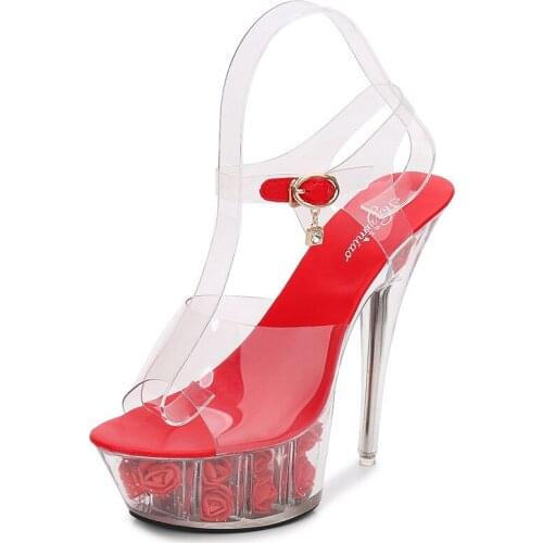 Womens Nightclub Sexy Transparent PVC Platform Sexy Party Sandal Shoes 14cm Super High Heel Pumps Crystal Stiletto Cross Straps