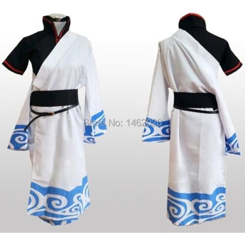 Gintama Silver Soul Sakata Gintoki Kimono Cosplay Costume Uniform five-piece set (Overcoat + Tops + Pants + Belt + Cummerbund)