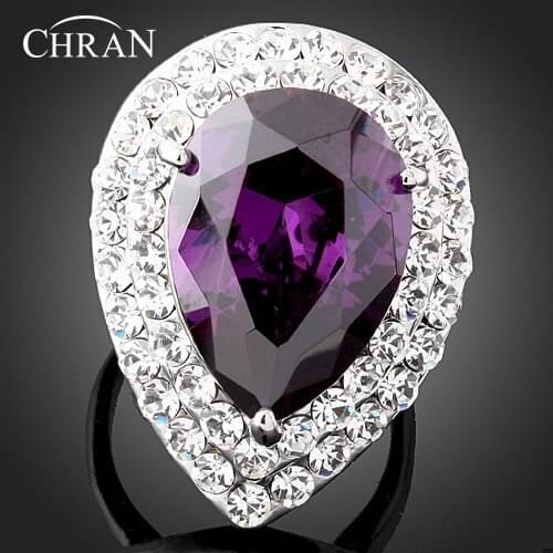 CHRAN Classic Heart Design Silver Plated Cubic Zirconia Engagement Rings for Women Party Jewelry Gift