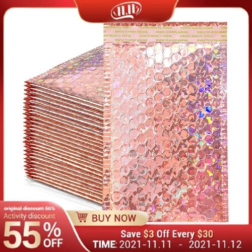 10/20PCS Holographic Metallic Poly Bubble Mailer Glamour Shades Foil Cushion Wedding bags Padded Shipping Packaging Envelopes