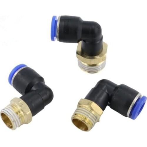 10pcs PL8 Tube O/D 8mm Brass Male Thread Size 1/8" 1/4" 3/8" 1/2" Elbow 90 Degree Push In Fittings Pneumatic Quick Connector