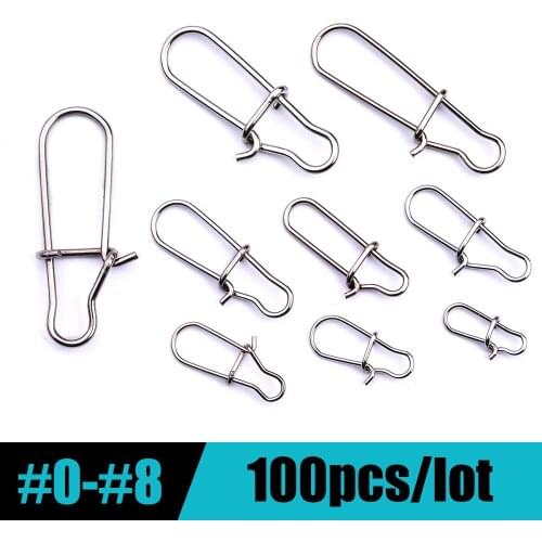100pcs/Lot Stainless Steel Fishing Snap High Strength hooked snap Pin Fishing Connector Accessories for Lures hooks