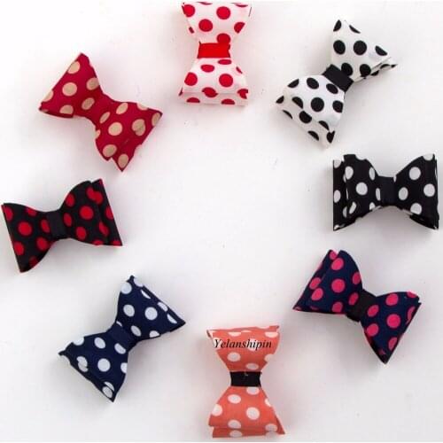 120pcs/lot 3.2" 8colors Newborn Luxe Dot Hair Bows Clips For Headbands Handmade Hard Satin Bow Ties Clip For Girl Hair Accessory