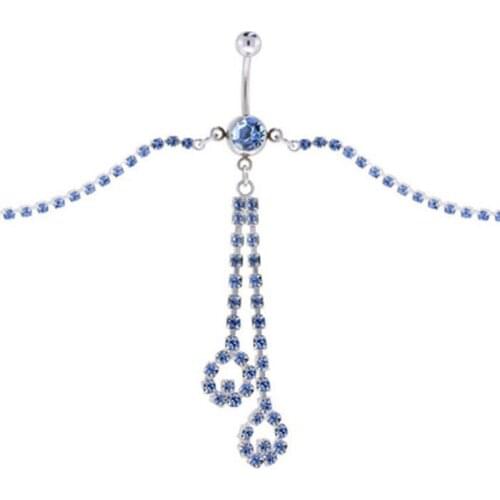 2016 Free Shipping Blue Summer Belly Button Ring Navel Chain Body Piercing Jewelry Long Tassels Crystal Drip Body Chains