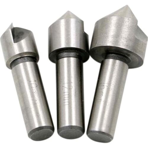 3PCS High-speed Steel 90 Degree Single Edge Chamfering Countersink Set 10/12/16mm Cutter 8mm Round Shank