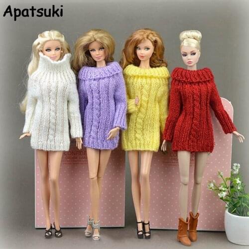 4pcs/lot Pure Manual 1/6 Doll Accessories Knitted Handmade Sweater Tops Coat Dress Clothes For Barbie Doll Gifts For Girls Toy