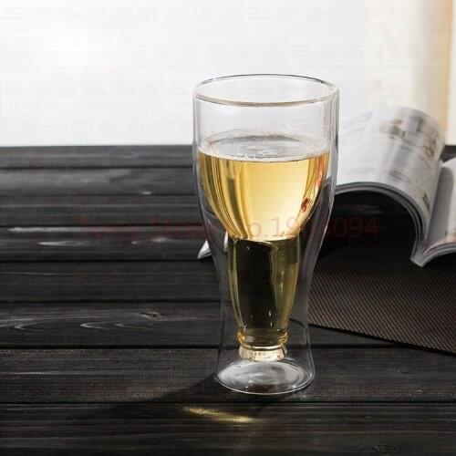 50pcs Free shipping Creative Beer Cup Durable Double Wall Glass Hopside Down Wholesale
