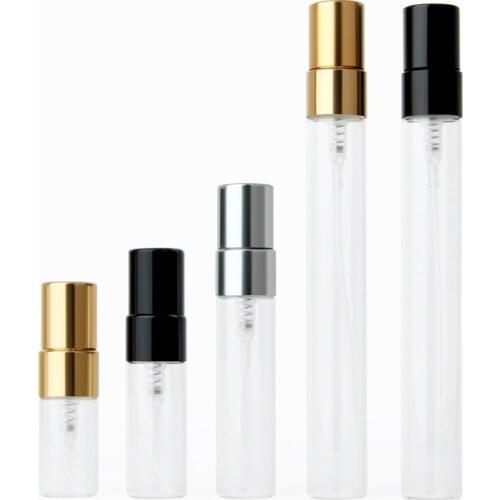50pcs/lot 2ml 3ml 5ml 10ml Perfume Spray Bottle Travel Thin Glass Empty Cosmetic Bottle With Aluminium Pump
