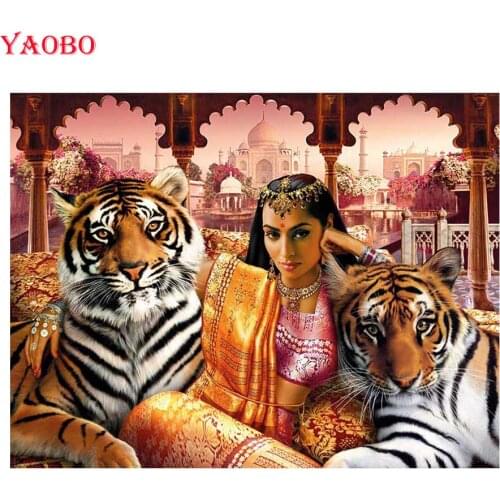 Diamond Painting Egyptian beauty and tiger Rhinestones Mosaic 5D DIY Square/Round Diamond Embroidery Full Display Home Decor
