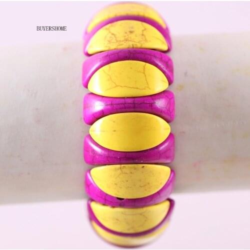Free Shipping Women Jewelry Stretch Natural Stone Beads Purple and Yellow Howlite Bracelet 8" 1Pcs H615