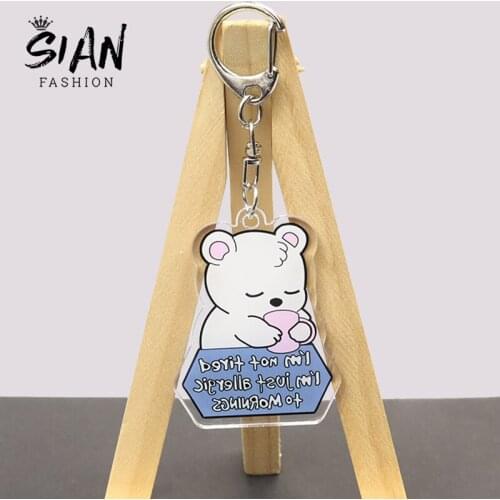 New Fashion Cute Cartoon Animals Rat Penguin Raccoon Bear Acrylic Keychain Double-Sided Keyring Unisex Jewelry Accessories Gifts