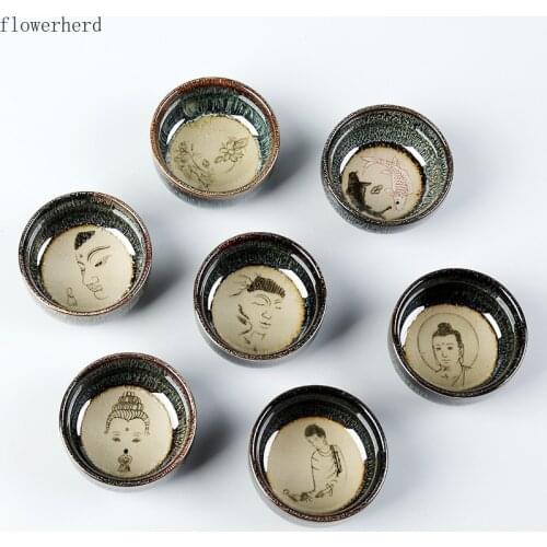 Tea Cup Buddha Statue Zen Tea Bowl Kiln Turned Ceramic Small Round Cup Ceramic Tea Pot Set Kung Fu Tea Set Tableware