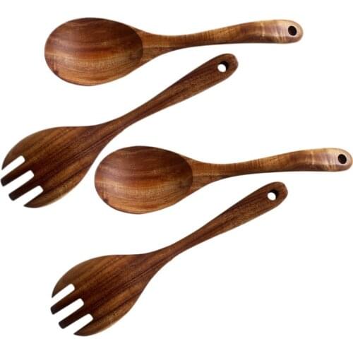 Wooden Salad Servers Set of 4 Serving Cutlery Spoon Fork Wooden Salad Spoon,Stirring Fork