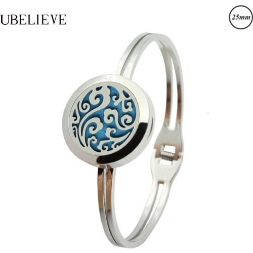 Ocean Wave Design 25MM Magnet Round Aroma Diffuser Locket Bangle Essential Oil Perfume Bangle Bracelet With 6pc Refill Pads
