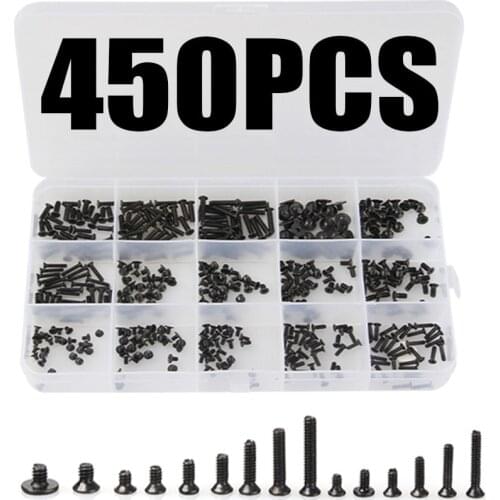 450Pcs/Set Laptop Computer Screws Kit Assemble Fastening Flat Head Black Repair Case For IBM For Dell For Lenovo For Samsung