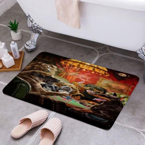 Dog Playing Poker Game 3D Print Doormats Rectangle Non-Slip DoorMat Bedroom Kitchen Entrance Print Door rugs Dropshipping