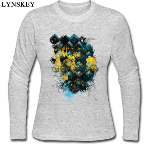 LYNSKEY Cute Funny Tops Shirt Round Neck Summer Pure Cotton Long Sleeve T Shirts for Girls Abstract Thinking Remix Street Shirt