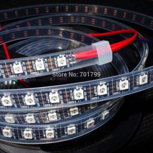4m DC5V addressable SK6812 led pixel srip;waterproof in silicon tube;74pcs SK6812/M with 74pixels;BLACK PCB