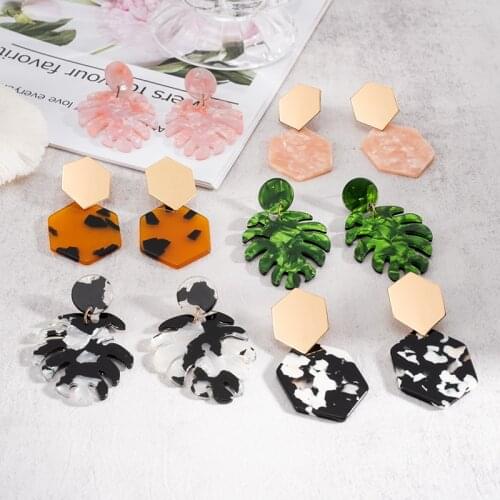 Fashion Vintage Acrylic Leopard Leaf Earrings For Women Geometric Diamond Hanging Earrings 2021 Trend Female Personality Jewelry