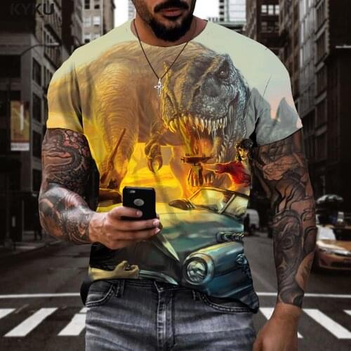 KYKU Dinosaur T shirt Men Animal Anime Clothes War Shirt Print Hip Hop T-shirts 3d Mens Clothing Punk Rock New Slim Tops