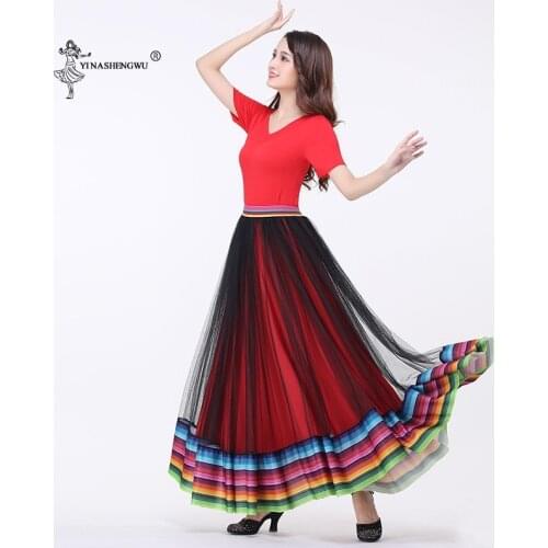 New Women Dance Practice Big Swing Long Skirt Spanish Bullfight Flamenco Dance Costume Ballroom Long Skirts Dancewear Adult
