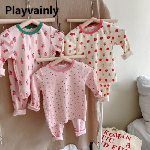 2021 New Autumn Kids Girls Boys Pajamas 2-pcs Sets Cartoon Print Round Collar Top + Pants Homewear Baby Newborn Sleepwear E27