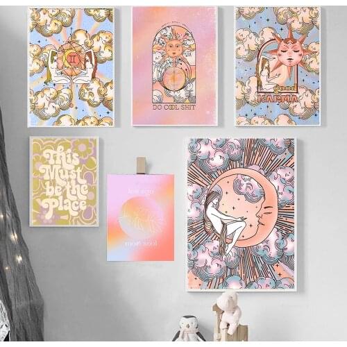 Boho Witch Girl Body Star Moon Sun Goddess Poster And Print Vintage Canvas Painting Nordic Modern Living Room Home Decor