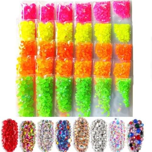 Mix Sizes Crystal AB Fluorescence Glass Non Hot Fix Rhinestones SS6-20 Strass Nail Art Decorations Luminous Glue On Rhinestones