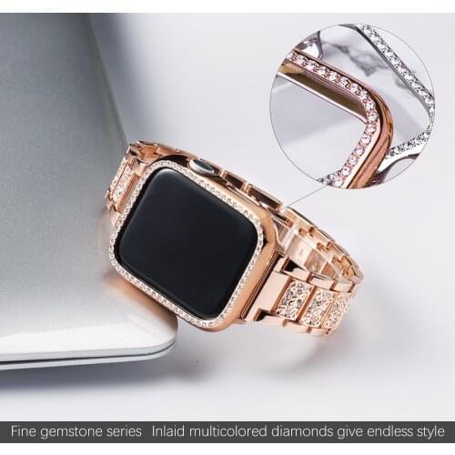 Band + Case Metal Strap For Apple Watch Series 5 Strap 40mm 44mm Diamond Ring 38mm 42mm Stainless Steel Bracelet iwatch 4/3/2/1