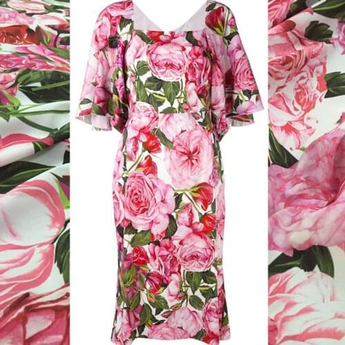 Rose Flower Printed 100% Polyester Fabric Clothing Shirt Womens Brand Fashion Cloth for Dress Fabrics Per Meter Sewing