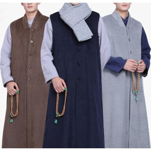 Unisex Winter warm zen lay meditation robe shaolin monks kung fu vest buddha clothing suits robe blue/gray