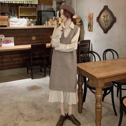 WERUERUYU New Simple Fashion Pure Colored Women Clothes Medium-long Sleeveless Knitted Waistcoat Sweater Coat Female