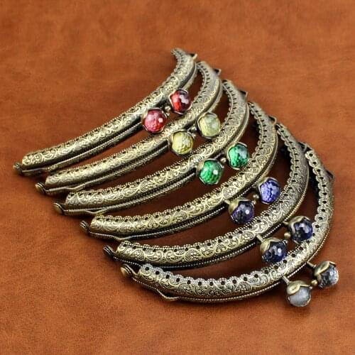 10Pcs 10.5CM Fashion Flash Gem Kiss Lock Clasp Bronze Metal Semicircle Embossing Lace Purse Frame For Bag DIY Accessories