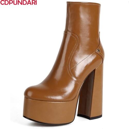 Ladies Black Genuine Leather Super High Heels Ankle Boots Women Autumn Winter Modern Platform Short Boots Shoes Botines Mujer