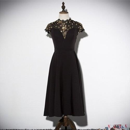 Vintage Short Prom Dresses 2021 Fashion Vestido De Festa Formal A-line Party Gowns For Women Tea-Length Black Prom Dress Gown