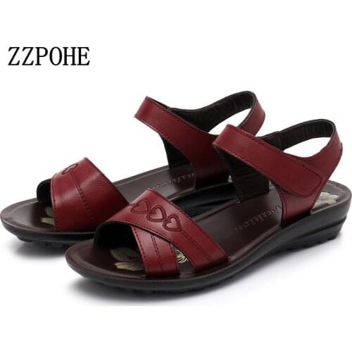ZZPOHE 2019 summer new middle-aged and elderly mother sandals fashion soft bottom flat heel comfortable women sandals