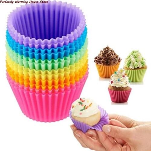 12pcs Silicone Cupcake Liner Holders Bake Cookie Dessert Baking Round Cups Mold