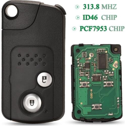 Bilchave 2Buttons 313.8MHz For Honda CR-V Accord Civic Odyssey Fob ID46 PCF7953 Chip Remote Car Key With Blade Replacement