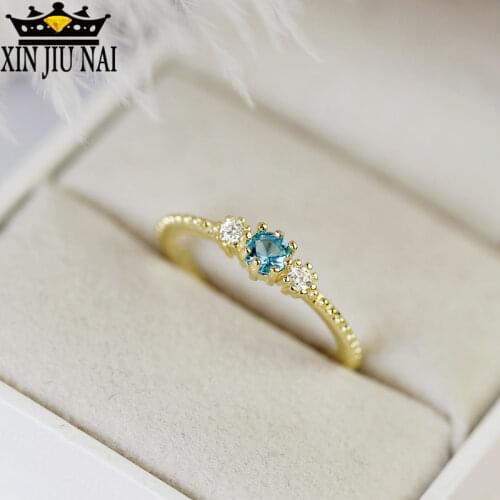 3 colors. Is a small mini sea blue 18K gold / rose gold / white ring wedding aquamarine emerald ring diamond rings for women