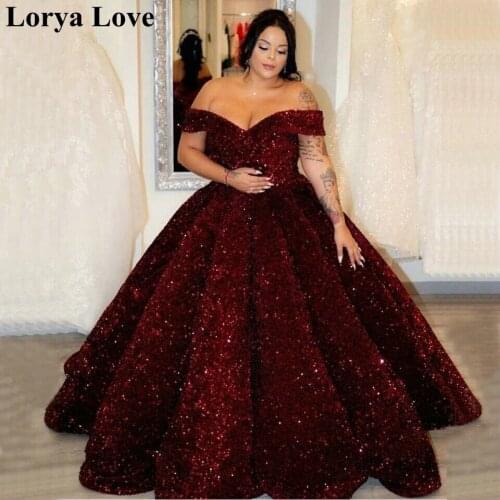Burgundy Ball Gown Sequin Evening Dresses 2020 Sexy Green Off Shoulder Party Robe De Soiree Prom Gowns Long Vestidos For Women