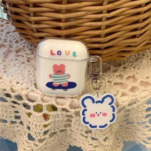 Cute Cartoon Ins Bear Headphone Case for Apple Airpods 1 2 3 Pro Soft Silicone Bear Wireless Bluetooth Headset Cover
