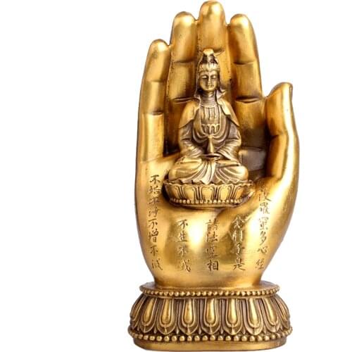 Pure Copper Buddha Hand Guanyin Ornaments Guan Yin Statue Buddhist Bodhisattva Home Decorations Avalokitesvara Figurine Kwan-yin