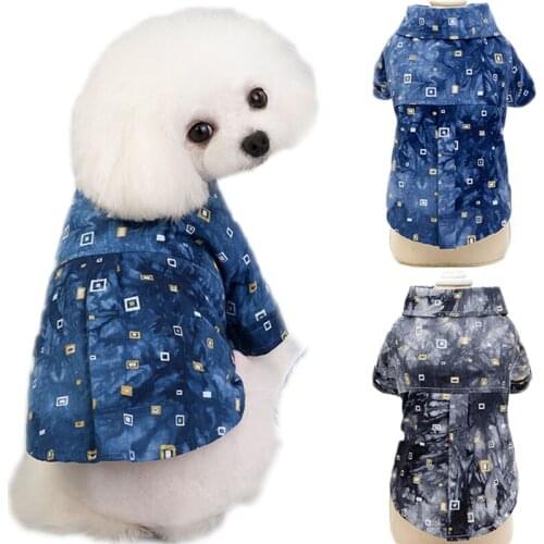 Denim Cloth Dog Hoodie Gray Blue Cute Dog Print Hoody British Square Sweatshirt Apparel Pullover Cat Shirt Jackets For Small Dog